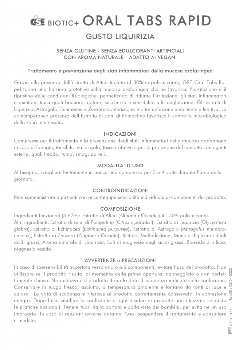 FI.0465.GS0.GSE ORAL TABS RAPID LIQUIRIZIA.bugiardino.Rev.00.2020.04.02 1